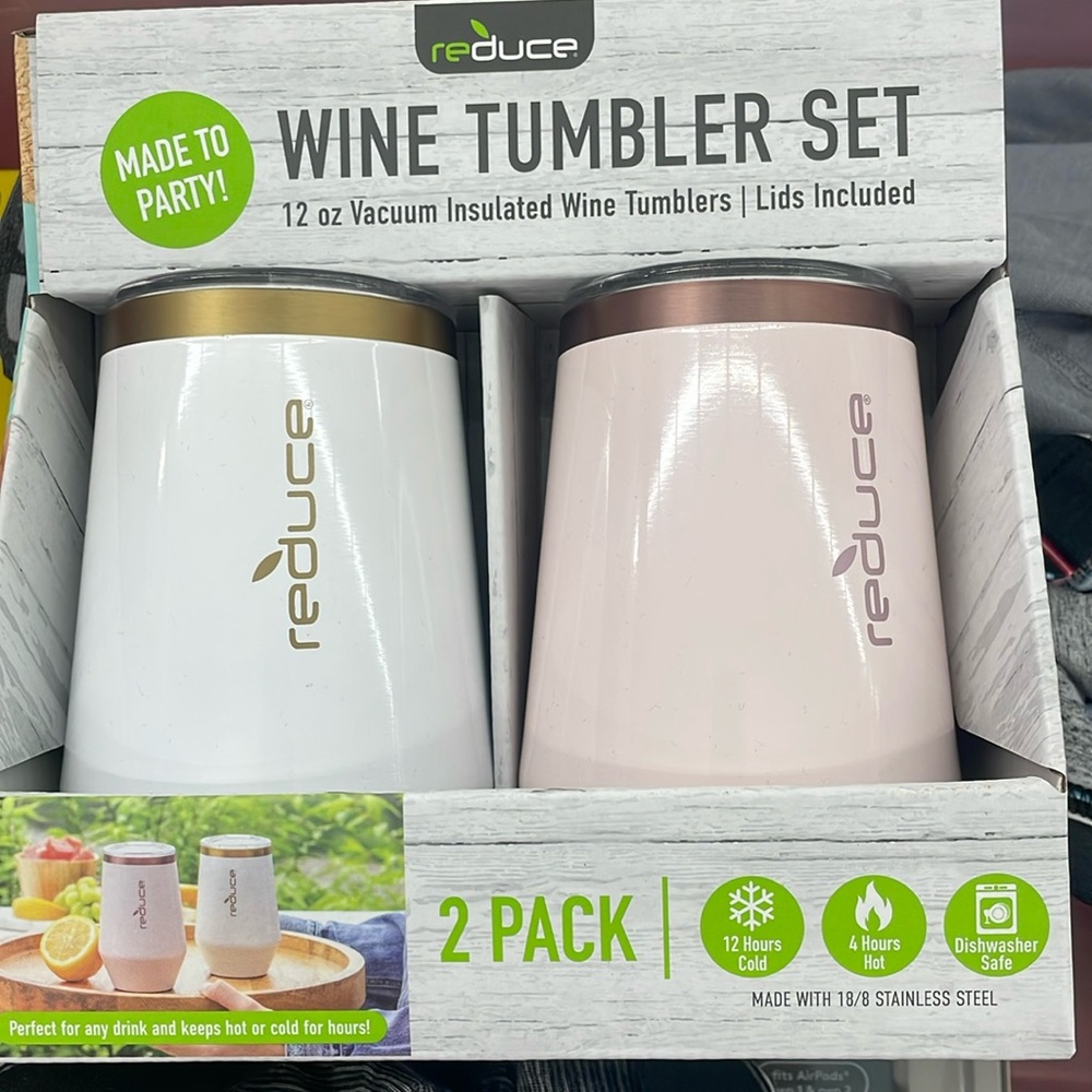 NIB Wine tumbler set, 12 ounce vacuum insulated wine tumblers, lids included
